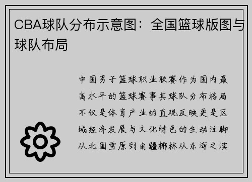 CBA球队分布示意图：全国篮球版图与球队布局