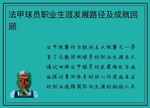 法甲球员职业生涯发展路径及成就回顾