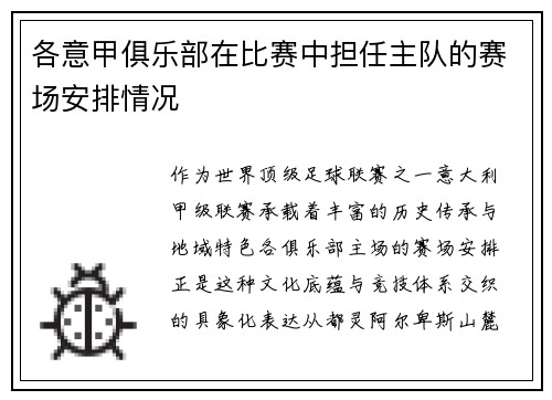 各意甲俱乐部在比赛中担任主队的赛场安排情况